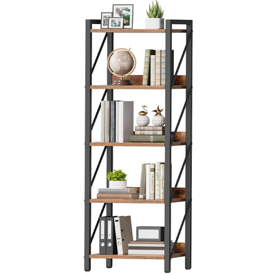 HOOBRO Bookshelf, 5-Tier Industrial Bookcase, Book Shelf Storage Organizer, Tall Bookshelf with Metal Frame for Living Room, Bedroom, Home Office, Kitchen, Rustic Brown and Black BF73SJ01