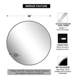 ANDY STAR 36'' Chrome Round Mirror, Polished Silver Round Bathroom Mirror, Big Circle Wall Mirror in Metal Frame, Large Vanity Mirror for Entryway, Living Room, Washrooms ANDY STAR