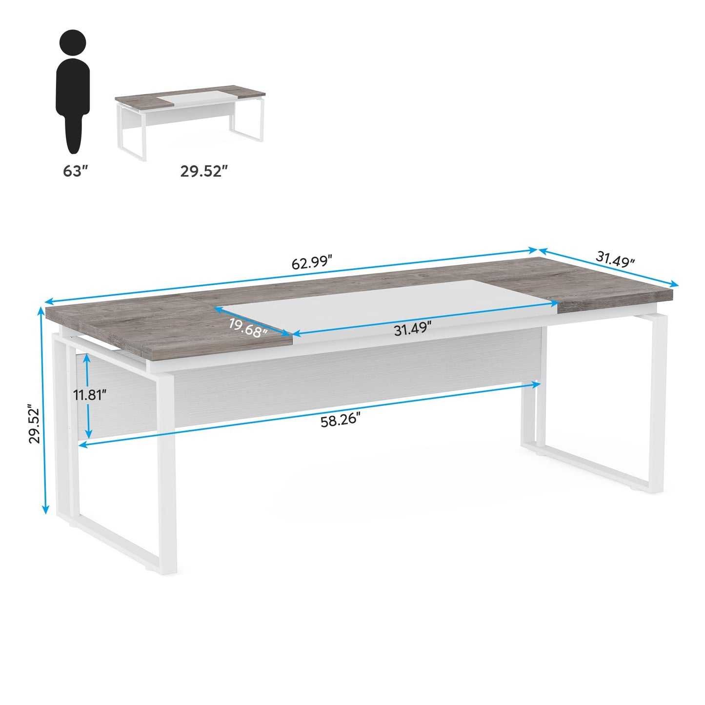 Tribesigns 63" Modern Conference Table with Splicing Board, 5FT Meeting Tables for Home Office, Business Training Seminar Table with Stylish Metal Legs (Only Table) (Grey & White) - WoodArtSupply