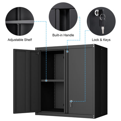 GREATMEET Metal Wall Cabinet, Wall Mounted Storage Cabinet for Garage Storage, Floating Cabinet with Doors and Adjustable Shelf, Steel Cabinet with Lock for Utility Room,Garage - WoodArtSupply