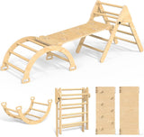 Pelnuies Pikler Triangle Set, 5 in 1 Wooden Montessori Climbing Set with Ramp for Sliding or Climbing, Foldable Toddler Climbing Toys Indoor Playground, Jungle Gyms for Toddlers 1-3, Natural Pelnuies