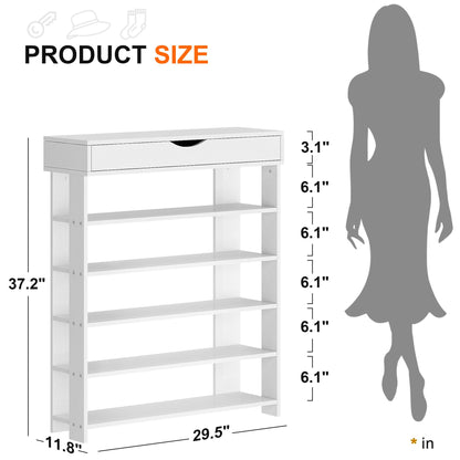 soges 5-Tier Wooden Shoe Rack with Storage Cabinet, 29.5 inches Vertical Free Standing Shoe Shelf, Shoe Organizer Storage Cabinet for Entryway, Living Room, Hallway, Doorway, White