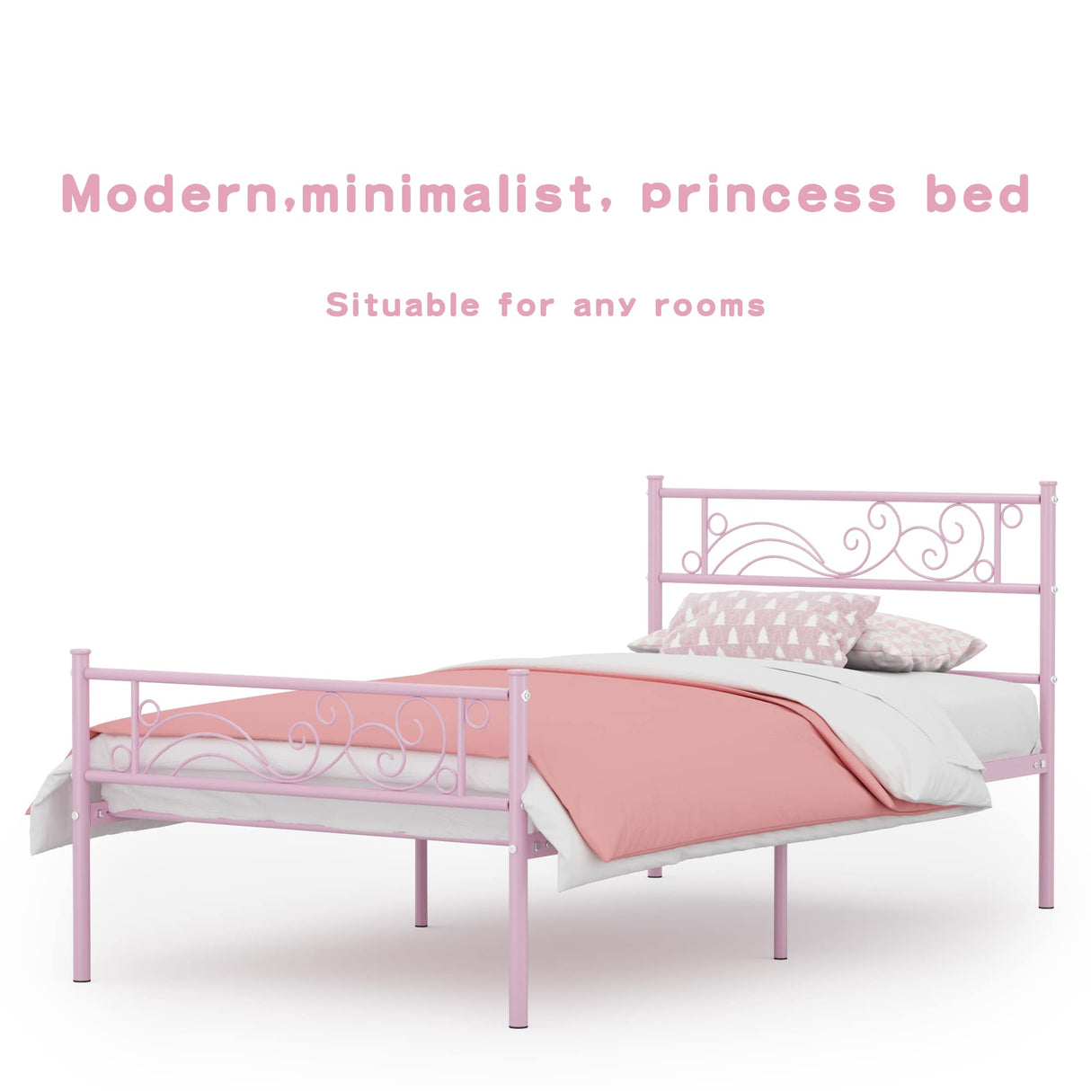 Weehom Metal Bed Frame Twin with Bed Storage,No Box Spring Needed,Heavy Duty Steel Slats Support for Boys Girls Teens Students Adults Pink Weehom