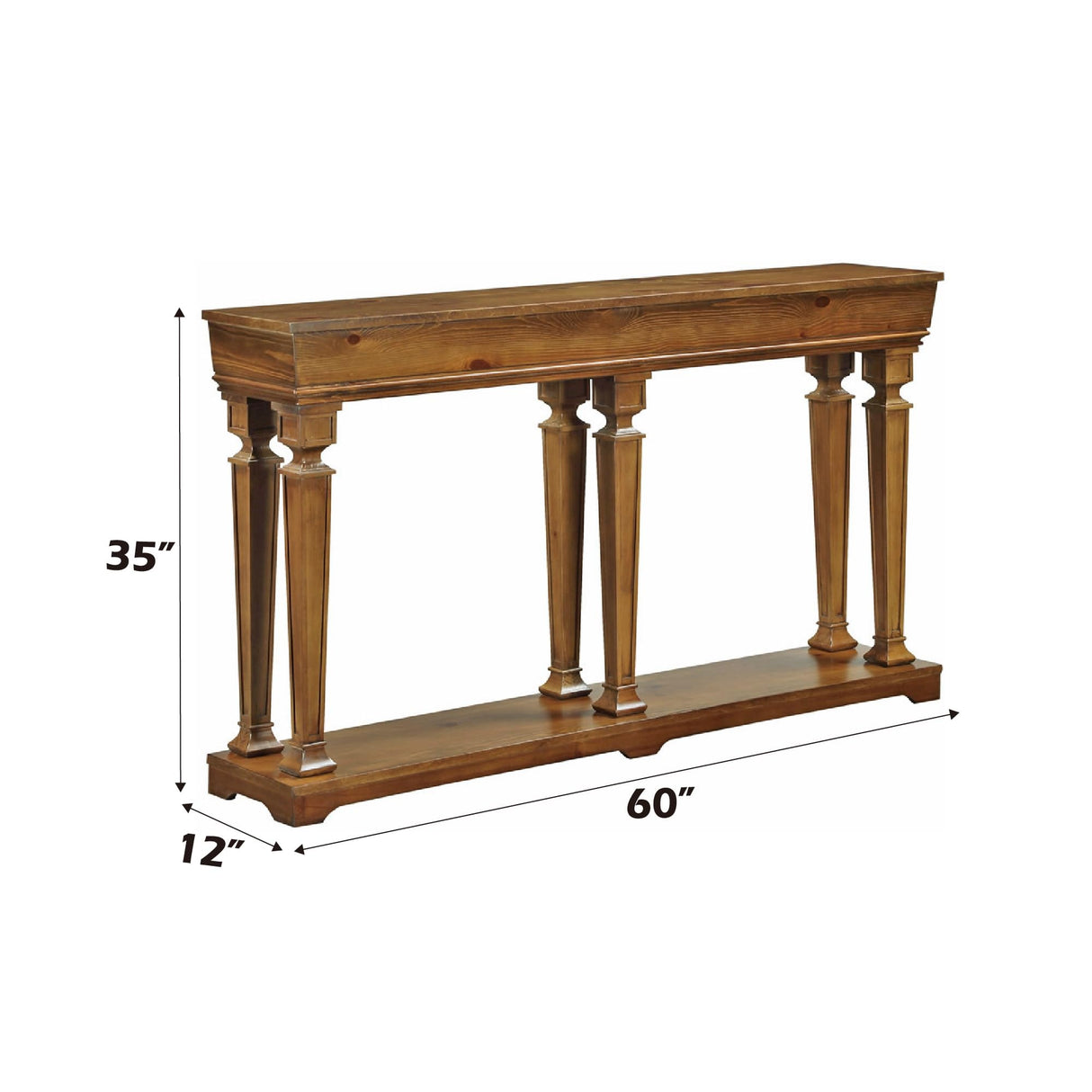 Acme Garrison 60" Rectangular Wooden Frame Console Table with Shelf in Oak Acme