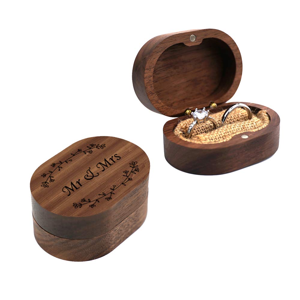 molchagar Wedding Ring Box, Wood Ring box for Proposal, Rustic Mr & Mrs Carve Engagement Ring Holder Gift for Wedding Ceremony molchagar
