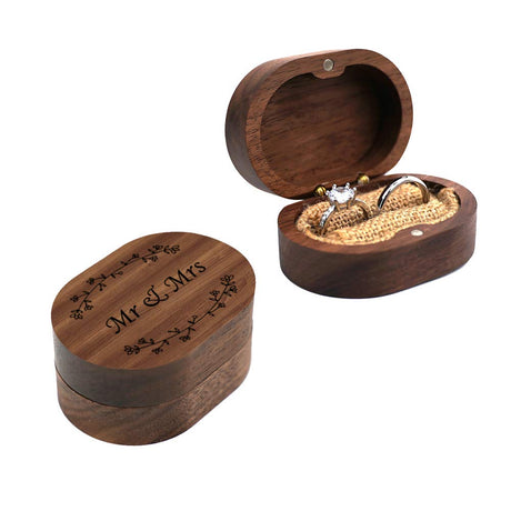 molchagar Wedding Ring Box, Wood Ring box for Proposal, Rustic Mr & Mrs Carve Engagement Ring Holder Gift for Wedding Ceremony molchagar