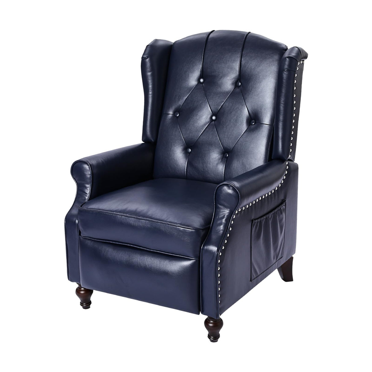 PALLOME Wingback Recliner Chair with Massage and Heat PU Leather Push Back Arm Chair, Recliner Chair for Living Room Bedroom Home Theater (1,Navy Blue) PALLOME
