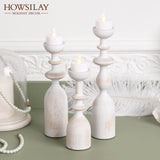 HOWSILAY Wood Candle Holder Candlestick Holders for Table Centerpiece - Rustic Farmhouse Decor Candle Stand fits 3/4" or 7/8" Taper Candle&Dia 1.5" Led Tea Lights or Pillar Candles(White) HOWSILAY