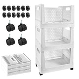 Stackable Plastic Storage Basket, 3 Pack Foldable Closet Organizers and Storage Bins with Wheels, Collapsible Drawer Shelf Storage Box Container for Office Bedroom Closet Wardrobe Kitchen Bathroom BUZIFU