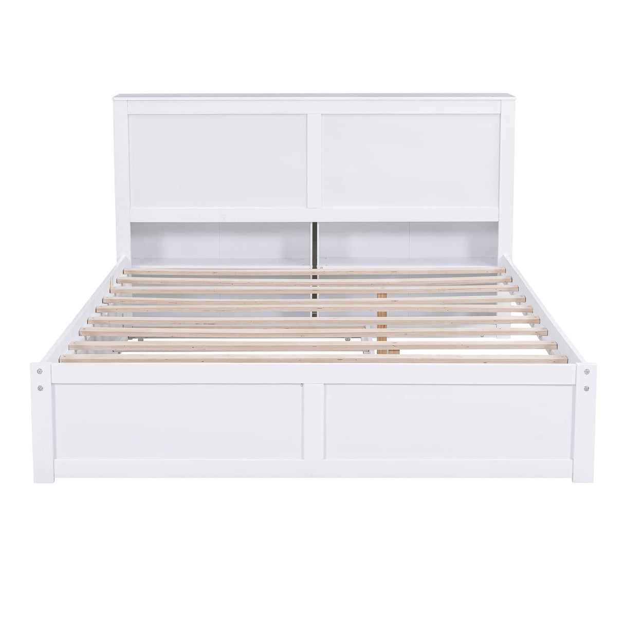 Alowchu Queen Size Platform Bed with Bookcase Headboard and Trundle, Wooden Platform Bed Frame, for Kids Teens Adults, Easy Assembly, White Alowchu