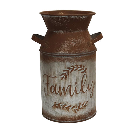 Fauevav Galvanized Milk Can with Greetings, Antique Retro Vase Metal Planter Rustic Vintage Primitive Flower Holder Farmhouse Country Plant for Home Office Decor, 7.5” (Brown) Fauevav