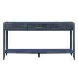 60" Modern Wooden Console Table Sofa Table with 3 Vertical Stripe Drawers, Open Bottom Shelf and Long Legs for Entryway, Hallway, Living Room, Foyer, Corridor (Navy Blue-04) HZSMHDZKJ