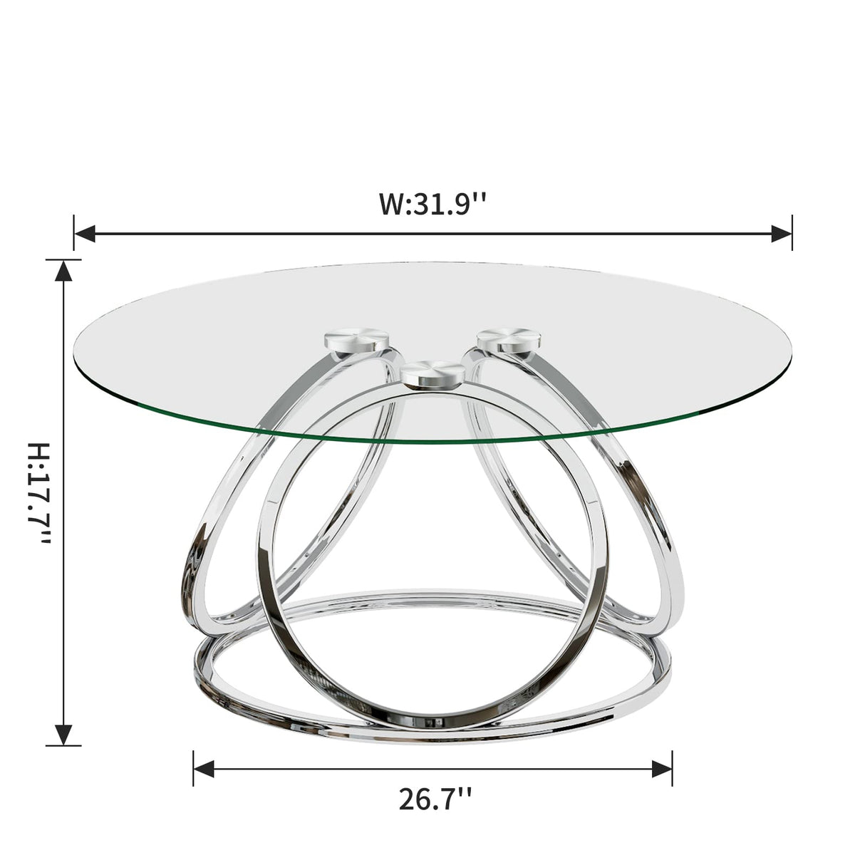O&K FURNITURE Silver Coffee Table, Modern Glass Coffee Table Living Room Table with Ring-Shaped Frames, Glass Coffee Table for Home&Office, Chrome Finish, 1 PC O&K FURNITURE