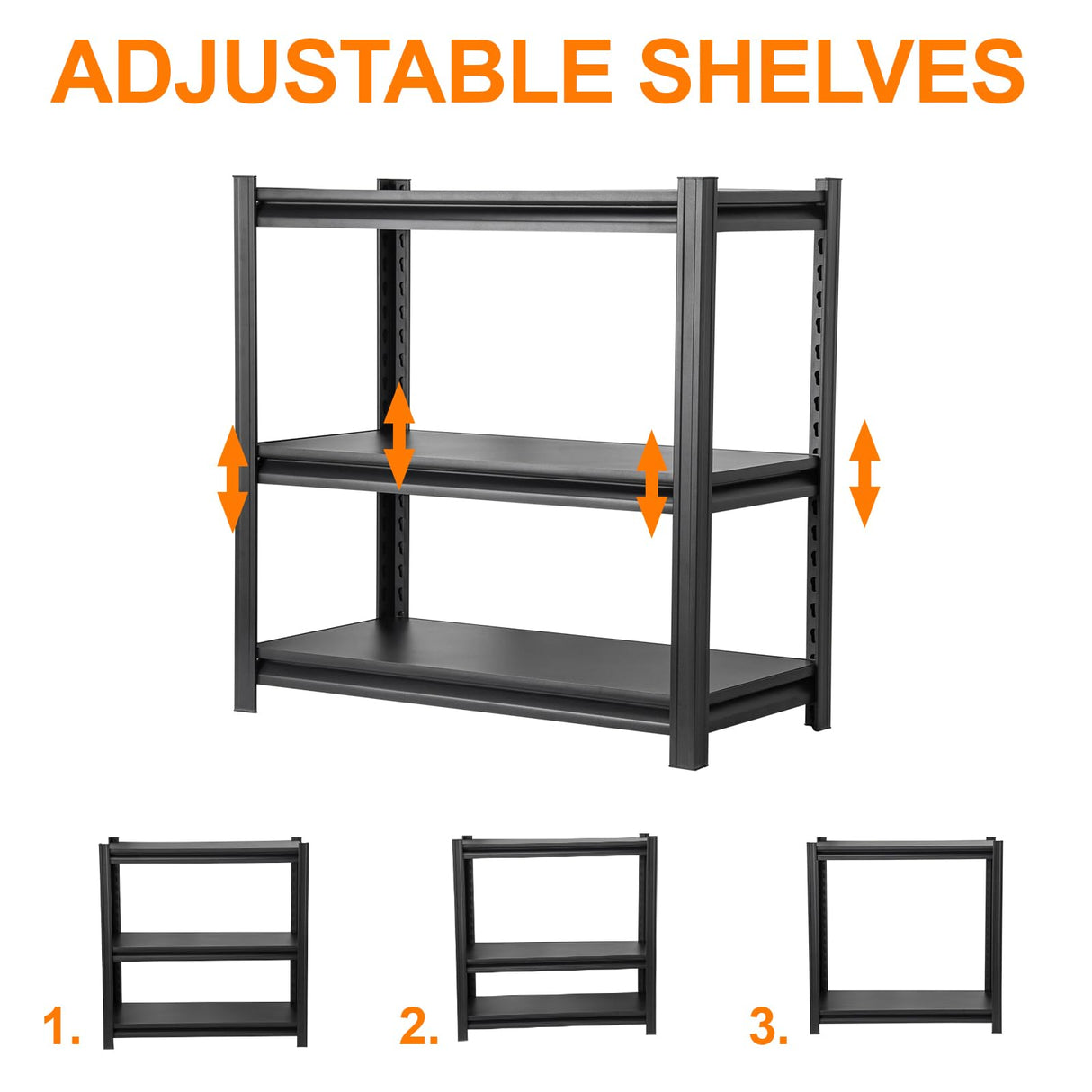 Jarbalai Black 3-Tier Heavy Duty Steel Shelving Unit, 1000 LBS Capacity Garage Shelving, Adjustable Storage Rack, 31.5" L x15.75 W x31.5 H, Industrial Shelves for Garage, Workshop, Home Organization Jarbalai