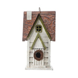 Glitzhome 12" H Washed White Distressed Solid Wood Cottage Birdhouse Hanging Bird House for Outdoors Glitzhome