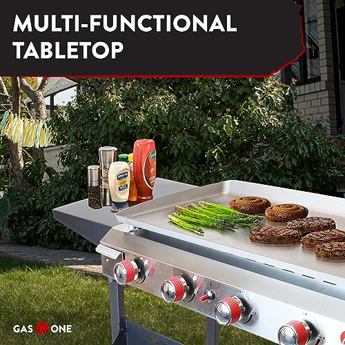 Gas One Flat Top Grill with 4 Burners – Premium Propane Grill with Outdoor Grill Cart – Stainless Steel Auto Ignition Camping Grill Outdoor Griddle – Easy Cleaning Grills Outdoor Cooking Propane Gas One