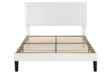 Allewie Full Bed Frame, Velvet Upholstered Platform Bed with Adjustable Vertical Channel Tufted Headboard, Mattress Foundation with Strong Wooden Slats, Box Spring Optional, Easy Assembly, White Allewie