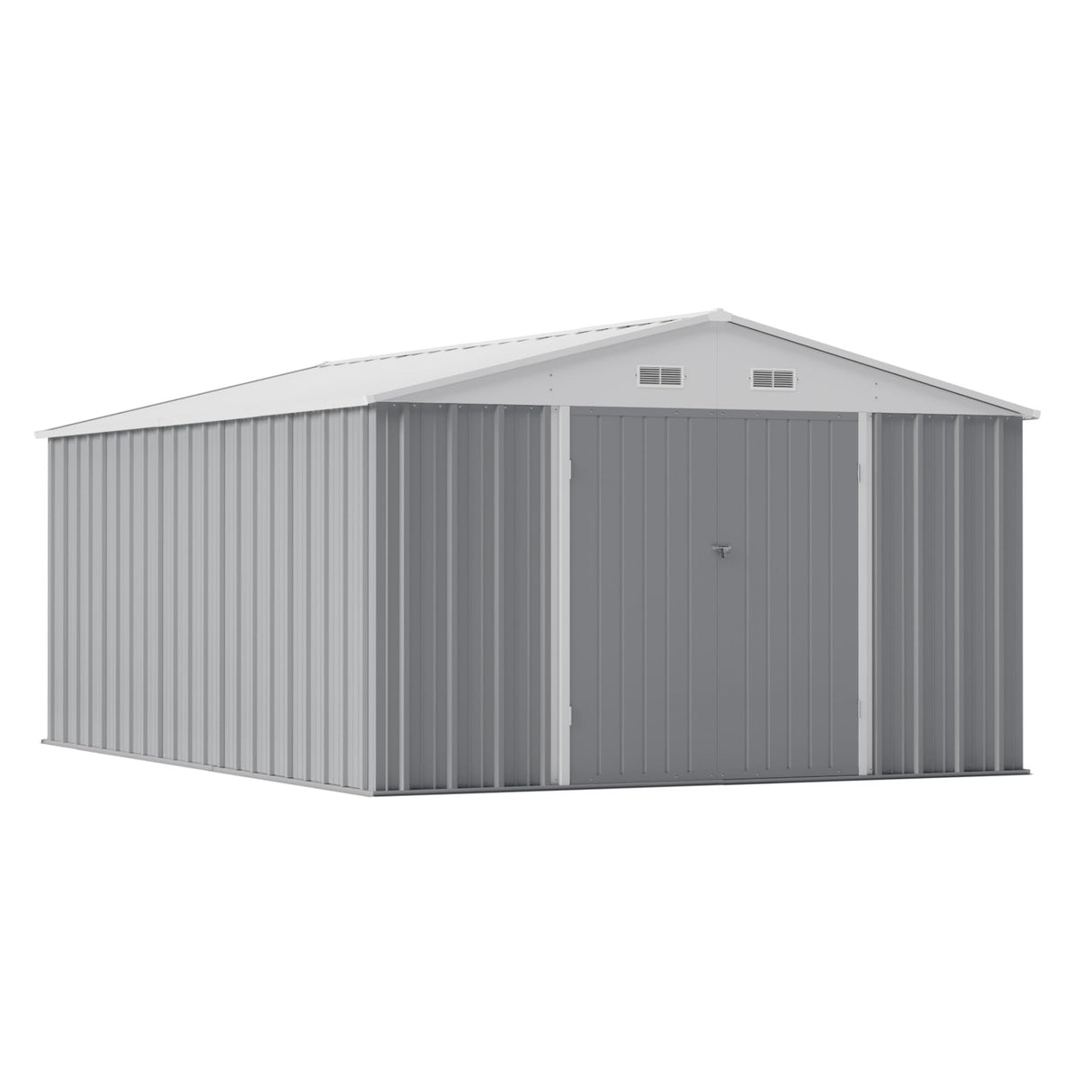 Greesum 10×14 FT Outdoor Storage Shed, Metal Storaged Sheds Without Floor, Tool Sheds with Lockable Doors and Sloping Roof for Garden, Patio, Backyard, Gray Greesum