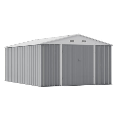 Greesum 10×14 FT Outdoor Storage Shed, Metal Storaged Sheds Without Floor, Tool Sheds with Lockable Doors and Sloping Roof for Garden, Patio, Backyard, Gray Greesum