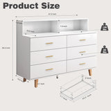 UNIQUITE 6 Drawers Dresser with LED Light and Power Outlet, Wood White Dressers for Bedroom & Chests of Drawers, Large Double Dressers for Bedroom, Living Room, Entryway, Hallway UNIQUITE