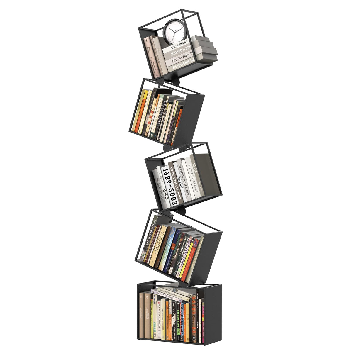 Kunicely 5-Tier Metal Geometric Bookshelf – Modern Narrow Floor Bookcase, Space-Saving Organizer for Living Room, Bedroom, Office, Corner – Black Kunicely