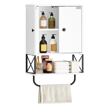 MAHANCRIS Bathroom Wall Cabinet with 2 Door and Adjustable Shelves, Farmhouse Medicine Cabinet with Towel Rack, 3-Tier Wall Mounted Storage Cabinet Over The Toilet for Bathroom Laundry Room,  - WoodArtSupply