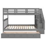 Harper & Bright Designs Full Over Full Bunk Bed with Storage, Solid Wood Full Bunk Bed Frame with Stairs and Drawers, for Kids Teens Adults (Gray) Harper & Bright Designs