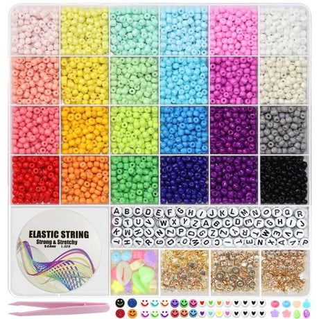 LIS HEGENSA 24 Color 8000pcs 3mm Glass Seed Beads for Jewelry Bracelet Making Kit, Small Beads Friendship Bracelet Kit, Tiny Waist Beads Kit with Letter Bead, DIY Art Craft Girls Gifts LIS HEGENSA