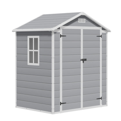 Greesum Outdoor Storage Shed 6X4FT All-Weather Resin Tool Room with Floor for Garden,Backyard,Pool Tool, Light Grey