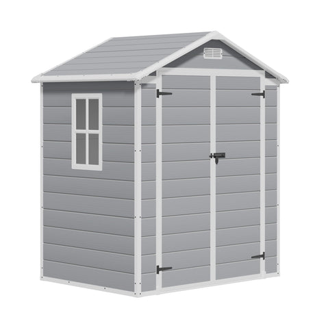 Greesum Outdoor Storage Shed 6X4FT All-Weather Resin Tool Room with Floor for Garden,Backyard,Pool Tool, Light Grey Greesum