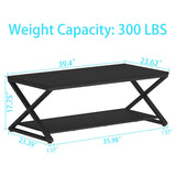 HSH Black Coffee Table with Storage Shelf, Modern Minimalist Metal Wood Living Room Table, Simple 2 Tier Rectangle Center Table, 39 Inch Home Office Bedroom Cocktail Tea Table Display Coffee Table HSH