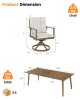 SEEHILL 9 Pieces Patio Dining Set for 8, Outdoor Aluminum Dining Furniture Set with Umbrella Hole, All-Weather Outdoor Patio Table Sets with 8 Swivel Chairs and Table for Deck Backyard Poolside, Teak SEEHILL