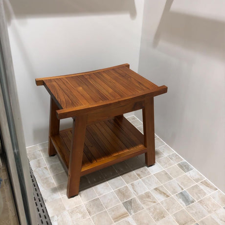 TEAKMAMA 21 Inch Teak Shower Bench with Storage Shelf and Handles, Teak Wood Shower Stool & Spa, Waterproof Shower Bench for Indoor and Outdoor Use, Bathroom Stools for Adults Sitting TEAKMAMA