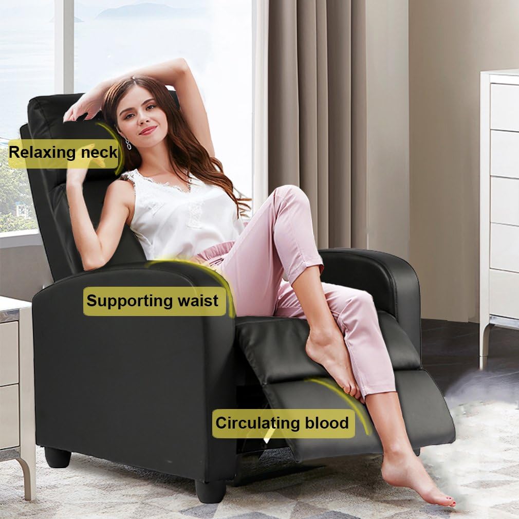 BestMassage | Recliner Chair | No Massage Function | Leather Black | with Lumbar Support, Adjustable Push Back, Wide Armrests, Footrest & Padded Seat | Easy Assembly | for Living Room, Home Theatre BestMassage