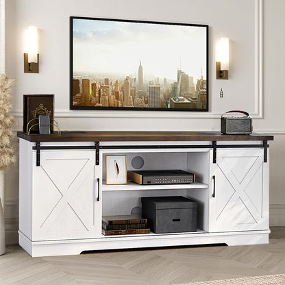 IDEALHOUSE Farmhouse TV Stand, Entertainment Center for 65 Inch TV Media Console Cabinet, Barn Doors TV Stand with Storage and Shelves, Modern TV Console Table Furniture for Livingroom (White)