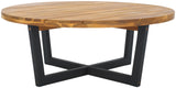SAFAVIEH Outdoor Collection Leo Natural/Black 4-Leg Round Coffee Table, Ideal for Deck, Patio, Backyard, Sunroom SAFAVIEH