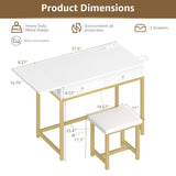 KAI-ROAD Small Makeup Vanity Desk no Mirror - Modern White Vanity Table with Wood Drawers, Padded Stool, Charging Station & Foldable Countertop, Small Computer Desk Home Office Desk for Bedroom KAI-ROAD