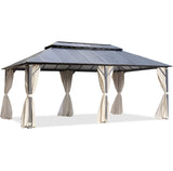 EROMMY 12' x 20' Gazebo Outdoor Double Roof Aluminum Composite Canopy Aluminum Frame Pavilion with Curtains and Netting for Patio Lawn Garden Backyard EROMMY