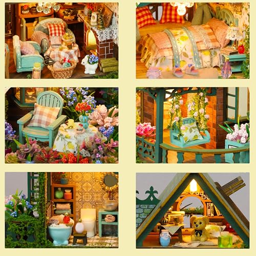 ISSEVE DIY Miniature House Kit, Tiny House Dollhouse Kit for Adults, Mini House Building Kits, Miniature Kit Adult Craft Diorama Kit Home Bookshelf Decoration, Gifts for Birthday (Fairy Garden House)
