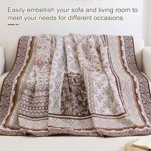 WONGS BEDDING Brown Quilt Set Queen Size,Bobo Floral Bedspread Coverlet Set, 3 Pieces Bohemian Patchwork Floral Pattern Bedspreads Bedding Quilt Set for All Seasons (96"x90") WONGS BEDDING