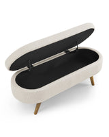 ECLYL Oval Storage Bench 43.5" Linen Fabric Upholstered Entryway Bench with Solid Wood Legs Ottoman Bench Indoor Bench for Living Room/Bedroom/End of Bed/Entryway (Beige) ECLYL