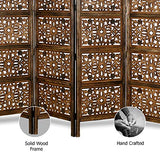 Room Divider Wood Screen - Rajasthan Antique Brown - 4 Panel Folding 72 x 80 - Intricate Hand Carved Decorative Functional Versatile Portable Partition Reversible Freestanding Privacy - COTTON CRAFT COTTON CRAFT