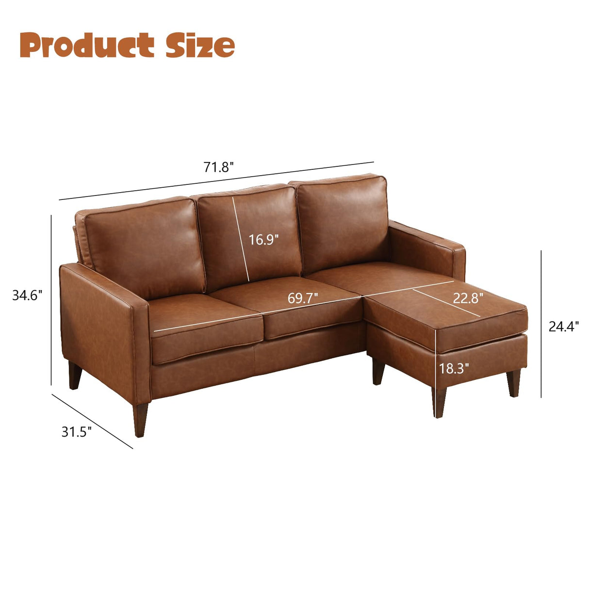 EBELLO Sectional Sofa Couch, L Shaped Couch Faux Leather Sofa with Reversible Chaise, Lounge Sofa for Living Room Apartment Small Space, Dark Brown EBELLO