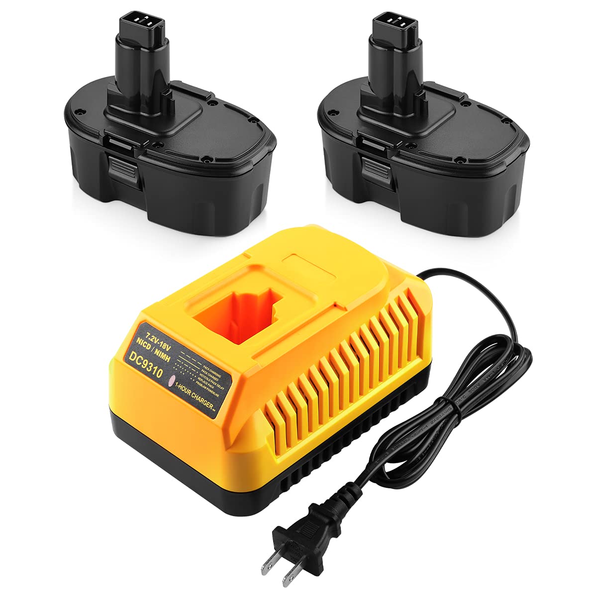 energup 2Pack 18V 4.5A Replacement Dewalt 18V XRP Battery DC9096 DC9099 DC9098 DW9099 DW9098 Dewalt 18Volt Batteries, with DC9310 Dewalt Charger for Dewalt 7.2-18V 18V Dewalt Battery Charger energup