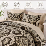 WONGS BEDDING 7 Pieces Comforter Set Queen Size,Damask Texture Design Bed in a Bag Bedding Sets,Brown Soft Lightweight Microfiber Bedding Set for All Season WONGS BEDDING
