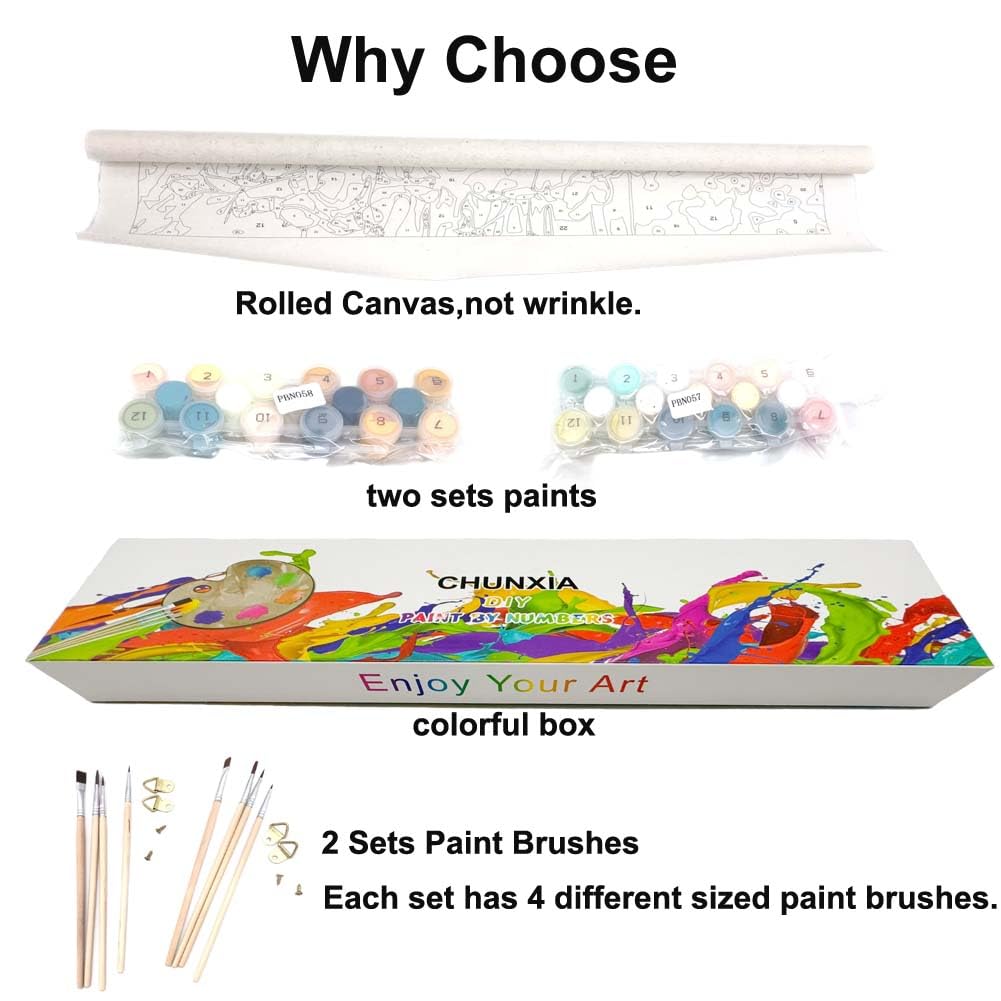 CHUNXIA Paint by Numbers Kit for Adults Beginner,2 Pack Rolled Canvas Wall Art Painting by Numbers Kit Seaside Painting Decor Packaged in a Nice Box,12x16inch(155-156) CHUNXIA