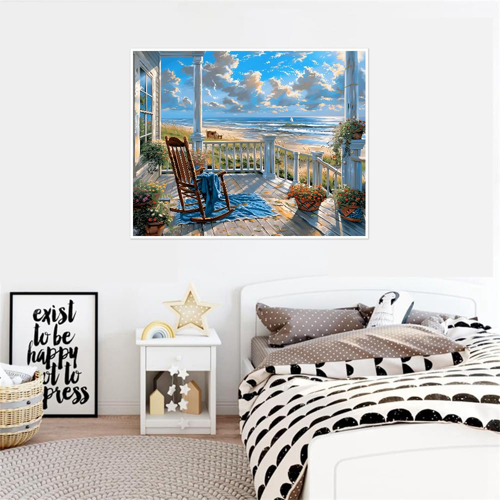 Landscape Paint by Numbers Kit for Adults Beginners, Beach Adult Paint by Numbers on Canvas, Acrylic Painting Crafts for Home Decor (16x20inch) Clendo