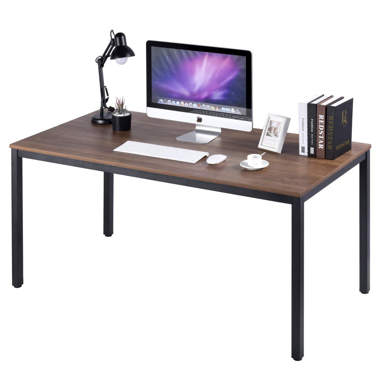 POPRUN Writing Computer Office Desk 59 Inch（60"x 30"） Home Office Wooden Writing Study Desk Table, Large Solid Wood Desk, Modern Simple Sturdy Laptop Study Table, Walnut - Solid Tabletop Made of MDF POPRUN