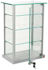 Small Curio Cabinet, Free Standing Glass Display Shelf, Adjustable, Aluminum (Silver Base) Displays2go