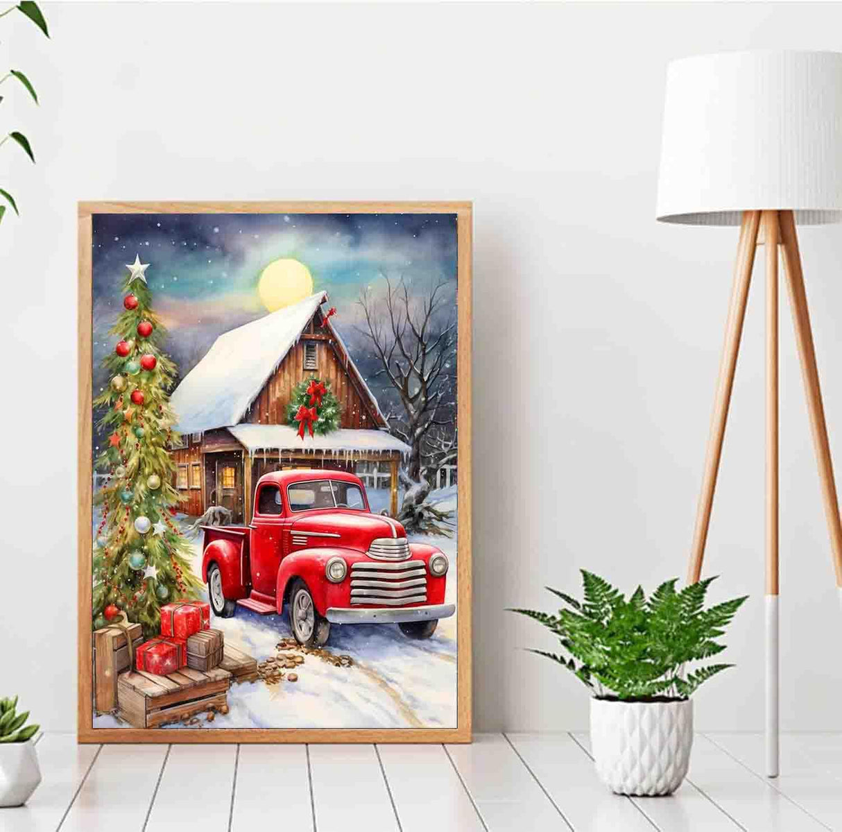 DYAIANGMU Christmas Paint by Numbers Kit for Adults Beginner,Car Paint by Number Kits on Canvas for Adults Beginner,Digital Oil Painting Kits for Home Wall Decor 19.6X15.7 Inch (with Frame) DYAIANGMU